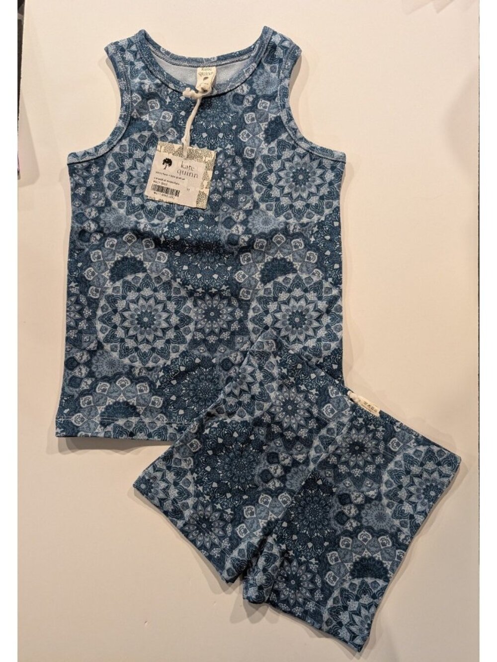 Kate Quinn Skinny Tank Bike Short Set Celestial Mandala Blue Organic Cotton 5Y